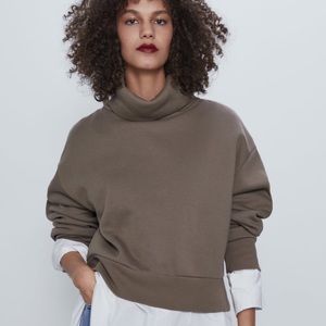 ZARA High Collar Taupe Sweatshirt